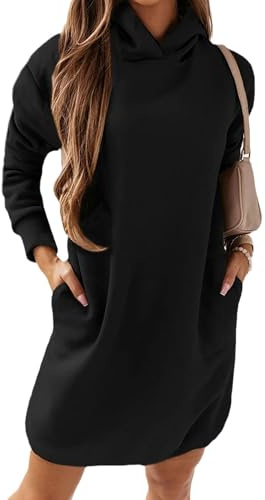tinetill Felpa Lunga Donna Abito con Cappuccio Felpa con Cappuccio Abito Lungo in Felpa Oversize con Cappuccio Felpa Lunga Invernale con Tasche Mini Abito Casual Invernale in Tinta Unita
