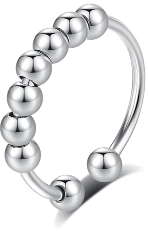 INFUSEU Fidget ångestring, justerbara stressspinnare ringar med pärlor spinner tumringar kubisk zirkon present till dotter kvinnor flickor män, Rostfritt stål, Zirkon