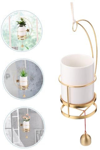CIYODO 1pièce Suspension Céramique avec Décor De Cloche Éolienne Pot De Fleurs Suspendu Forme De Lune Creuse pour Succulentes Et Plantes Blanc