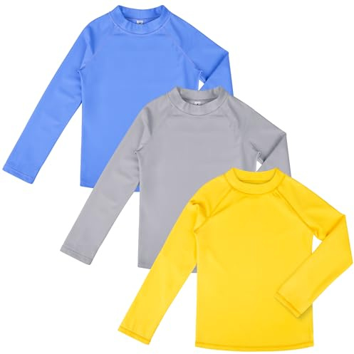 BIG ELEPHANT Paquete de 3 Camisetas de natación para niños con protección Solar UPF 50+ de Manga Larga para niños y niñas