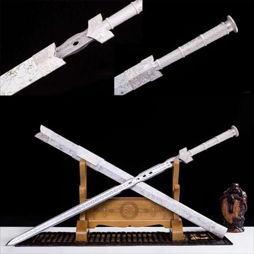 KWXPW 105cm handgefertigtes chinesisches Schwert,Manganstahl geschmiedete Klinge mit Hohlmuster,Lackscheide aus Massivholz,echtes Katana für Cosplay,Heimdekoration,Geschenke,Sammeln,Halloween