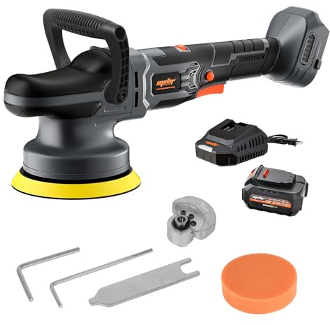 Mellif Brushless Buffer Polisher Compatible with dewalt18V Battery, 4.0Ah Mellif Battery Included, 6 Cordless DA Random Orbit / Waxer, 5500 OPM, 6 Variable Speeds, Detachable Handle for Car Detailing