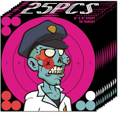 25 dianas Splatter 20,3 cm Patrón Zombie Diana autoadhesiva de papel Splatter Tus disparos estallan fluorescentes brillantes al impactar para rifles, pistolas, airsoft, BB y pistolas de perdigones.