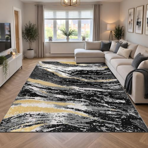 renoazul® Medium Pile Abstract Rugs Living Room Large - Jeze Black Rug - 240 x 320 cm - Washable Carpets For Bedrooms, Lounge and Sitting Room Rug