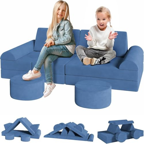 Clevich 15 Pezzi Divano Modulare per Bambini,Divano da Gioco per Bambini,Poltrona Letto Bambino,Divano Trasformabile per Bambino,Fortezza Costruibile,Mobili da Gioco Morbidi per Camera da Letto