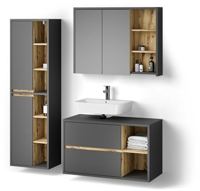 Livinity Set di mobili da bagno Vomano, Antracite, 3 parti