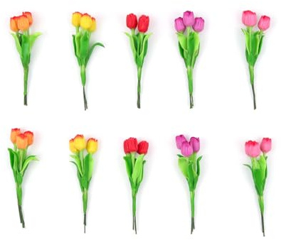 Set of 10 Miniature Handmade Clay Tulips – 5 Assorted Colors – Japanese Polymer Clay Flowers – Realistic Faux Rose Buds – 2.5” Tall – Tiny Floral Décor for Crafts, Gifts & Displays (Tulip)