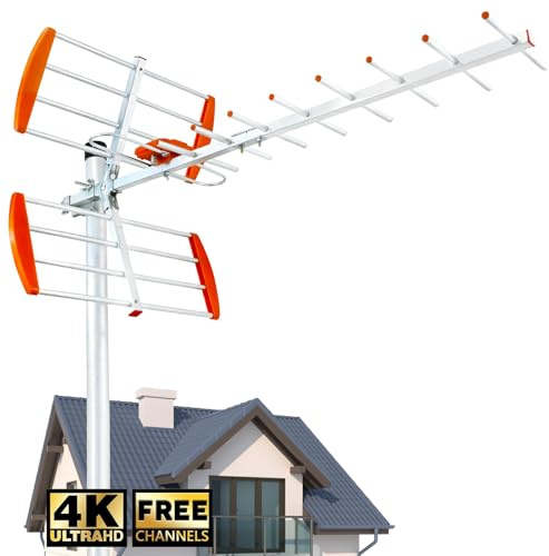Antena TV Exterior – Compatible con Smart TV y TDT DVB-T2 – Resolución 4K/1080p – Resistente al Clima – Cable Coaxial de 10 m Incluido