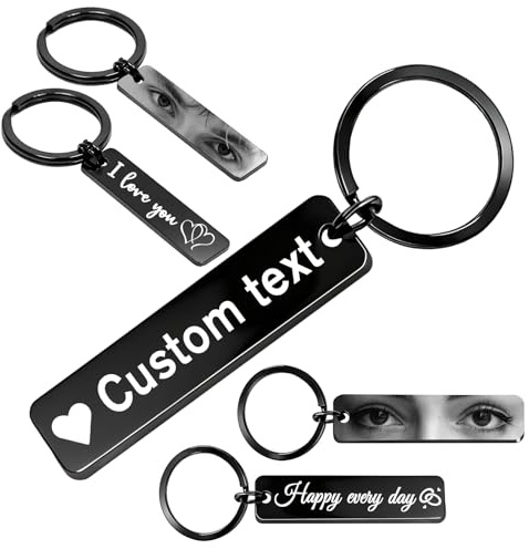 Custom Eye and Text Keychain - Personalised Double Sided Keyring with Engraved Photos of Your Partner or Pet - Unique Gift for Couples and Pet Lovers (Personalised Eyes Keychain)