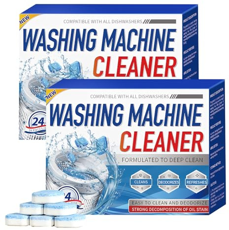 48 Pcs Washing Machine Cleaner Tablets, Deep Clean Cleaning Descaler for HE Top Load & Front Load Inside Drum and Laundry Tub Seal, Odor Grime Remove