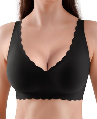 Sylcosia Soutiens Gorge pour Femmes sans Coutures Confortables sans Armatures à Décolleté en V Profond Push Up Rembourrés Souples Bustiers Bralettes et Tshirt