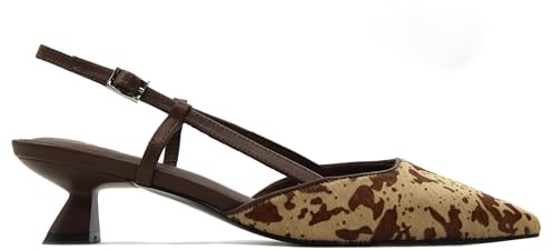 Lodi - Zapato de salón Destalonado,tacón Kitten,de Piel y Tela,Elegante,Animal Print,Pulsera con Hebilla para: Mujer Color: Marron Talla:38