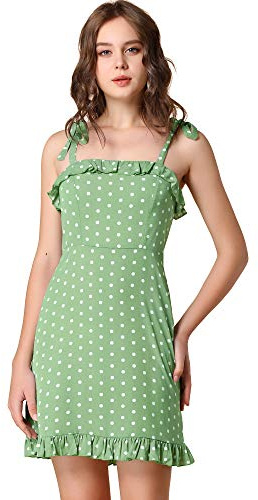 Allegra K Femme Robe D'été Imprimée Bretelles Fines Volants Flare Mini | Bord à Volants Fermeture à Glissière Côtée Motif Cœurs Plage Vacances Fête Cocktail Rendez Vous