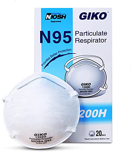GIKO N95 Face Mask - 20Pcs Cup Dust Safety Masks, N95 Protective Mask, Protection Against PM2.5 Dust, Fire Smoke, Filter Efficiency≥95%, White