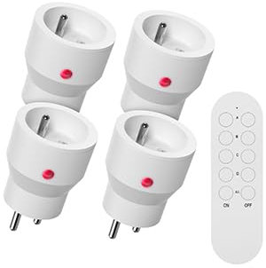 SURNICE Lot de 4 Mini Prises Programmable Telecommande sans Fil, 80M de Distance de Contrôle Dans la Zone Ouverte, Puissance dissipée faible, 2300W, 10A, 1 piles CR2032 gratuite, Blanc