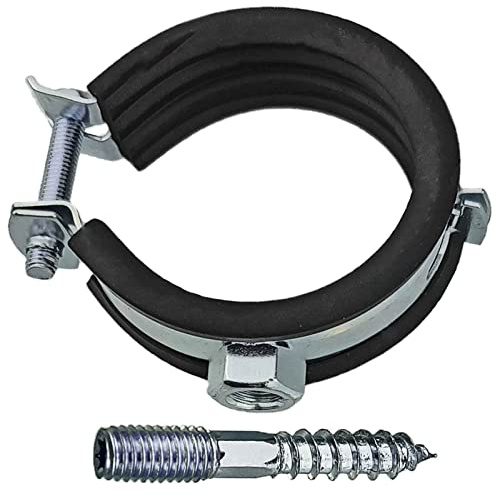 MegaHaustechnik Verzinkt Set: 5 Stück Rohrschellen mit Spannbereich 60 bis 64mm Rohr-Außendurchmesser 2 Zoll, mit Schallschutz Gummi-Einlage, inklusiv passende Stockschrauben M8