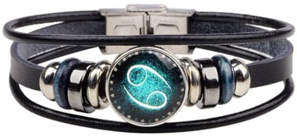 Wedity Retro Layered 12 Constellation Bracciale Coppia Studente Bracciale in pelle Constellation Accessori per le mani per donna e uomo (Cancro)