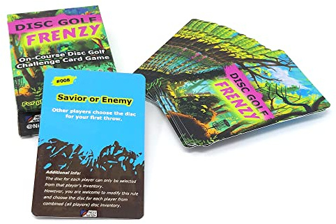 NICED NATION Disc Golf Frenzy – On-Course Disc Golf Challenge Card Game – Exciting, Competitive and Fun Challenge Cards for Disc Golf – for Players of All Skill Levels – 2-5 Players