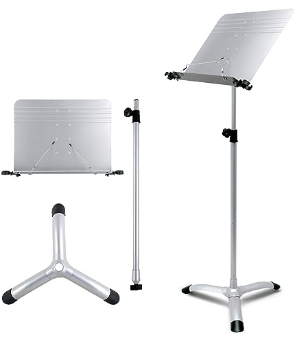 RANMING Music Stand Heavy Duty Music Stand Dual-Use Folding Sheet Music Stand Adjustable Music Note Stand with Microphone Holder Conductor's Sheet Music Stand for Violin,Orchestra (Grey)