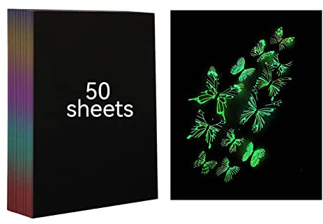 YUMILI Kratzbilder Set für Kinder, 50 Blatt A4 Leuchtende Fluoreszenz Magisches Kratzpapier, Kunsthandwerk Kratzkunst Malpapier für Kinder, Geschenken Bastelbedarf DIY-Skizze Weihnachten