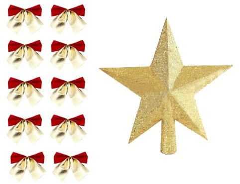 JIJICZ Weihnachtsbaumspitze Stern Gold Mit 10 Weihnachtsbögen Für Weihnachtsbäume Dekoration, Leichte Glitter Weihnachtsbaum Top Christmas Tree Topper Deko Dekor Ornament