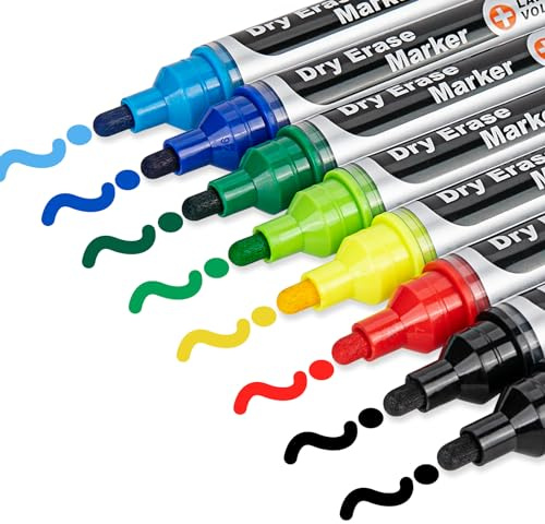 JOBONUS Glass Board Markers Erasable, Neon Dry Erase Markers for Whiteboard, Glass Board, Calendar, Chalkboard, Large Volume, 8 Pack Bullet Tip Whiteboard Markers for School, Home, Office