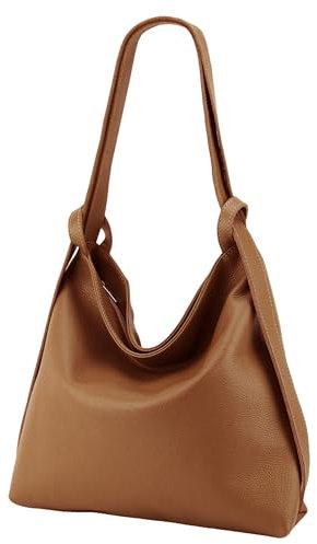 SH Leder 2in1 Handtasche Rucksack Damen Schultertasche DayPack CityRucksack aus Echt genarbt Leder (B 37cm x H 35cm) Rica G699 (Cognac)