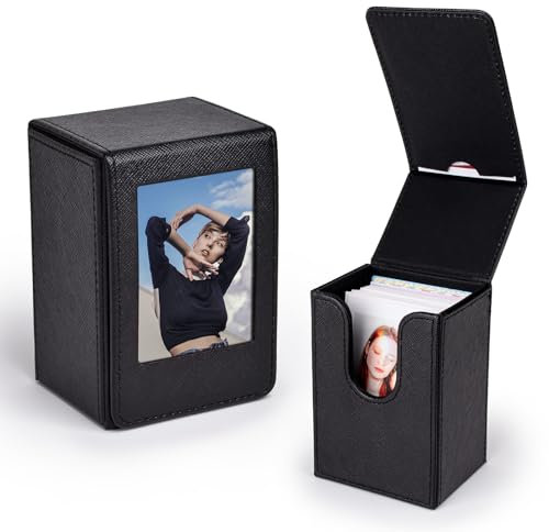 HIYQIN 2x3 Foto Aufbewahrungsbox, Mini Fotobox Halter Kompatibel mit Fujifilm Instax Mini Film (54 x 86 mm) - Fotohülle für Instax Mini 12 11 9 8 90 99 40 SE EVO - Schwarz