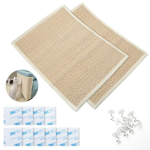 Kratzmatte Katze Natürliche Katzenkratzbretter Bambus Kratzteppich 2er Set 40x30 cm, Widerstandsfähig Katzenmöbel Fußmatte Kratzpads für Katzen (30X40cm)