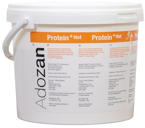 Adozan Protein +Hot | Protein Pulver Hitzebeständig bis 100°C | Eiweißpulver Ohne Zucker, Fett & Geschmack | Leicht Löslich, Geschmacksneutral Eiweiß für Speisen, Backen, Kochen, Getränke | 3kg