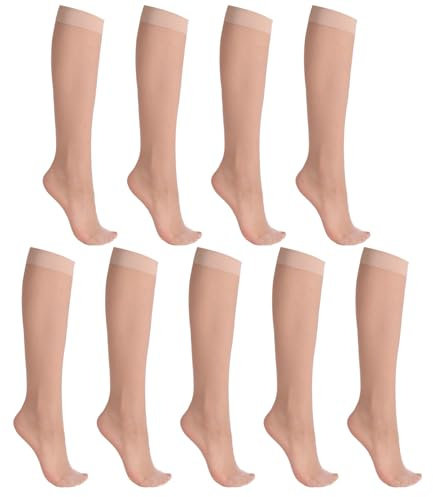 RubyRunk 9 Pairs Sheer Knee High Pop Socks for Women,20D Lady's Nylon Stocking Socks with Reinforced Toes