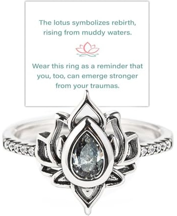 FUCK MY TRAUMA LOTUS RING, S925 Silver Lotus Flower High Polish Tarnish Resistant Zircon Inlaid Inspirational Ring Unique Lotus Ring Reminds You to Let Go of Your Trauma in a Playful Way No Mud No Lotus Ring Jewelry Gifts for Women Sisters（White 9）