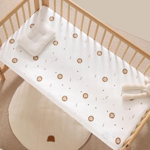 Lenzuolo Lettino Neonato Lenzuola Culla Cododo Fiore Coniglietto Leone Orso Stella Luna Stampa Coprimaterasso Con Elastico Biancheria Da Letto Per Bambini Regali Squisiti (Leone,80x160 cm)