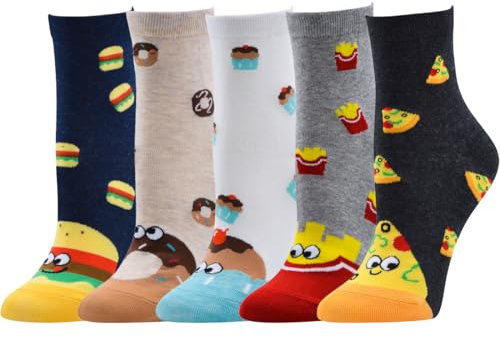 MorLuks Calzini Donna Divertenti, 5 Paia Calzini Cibo, Calzettoni Donna Invernali, Calze Natalizie, Calze Termiche per Natale Capodanno San Valentino Compleanno Regalo