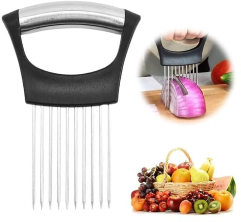 1PC Stainless Steel Onion Slice Holder Lemon Slicer - Multi-Functional Vegetable Cutter Kitchen Chopper for Meat Onion Potato Tomato