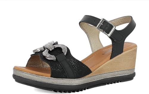 Sandali Donna Zeppa con Cinturino Regolabile e Fascia con Accessorio, Plantare in Ecopelle Imbottito, Zeppa 6,5cm