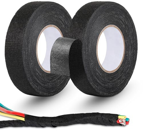 PEAPIN 2 Rolls 19mm x 10m Black Electrical Insulation Tapes, Strong Self-Adhesive Fabric Electric Tape, Heat Resistant Insulation Tape For Wiring Harnesses, Repairing and Protecting Wires