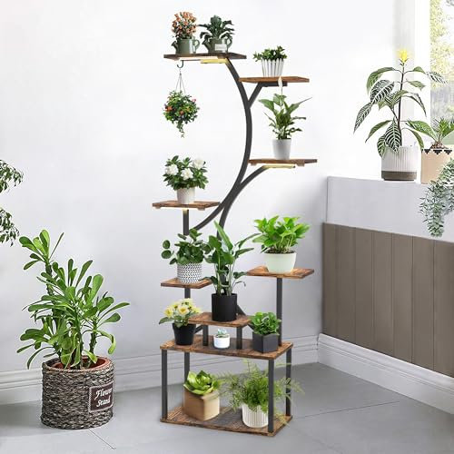 Frost IX Plant Stand Indoor with Grow Lights, 9 Tiered Indoor Plant Shelf, 59 Tall for Multiple Plants, Matel Plant Flower Display Rack for Living Room, Patio, Home Decor
