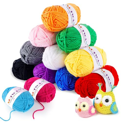 AOTWAN Crochet Yarn Acrylic Yarn Knitting Wool 12Pcs x 25g Crochet Wool for Crochet Kits for Beginners Adults Knitting and Crafts Multi-Color