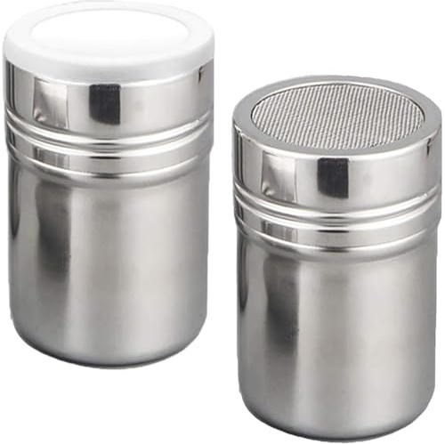 NINFEIQI 2Pcs Icing Sugar Shaker, Chocolate Duster for Coffee, Stainless Steel Sifter Bottle with Fine Mesh Sieve for Salt, Spice, Powdered, Pepper of Baking Seasoning Jars