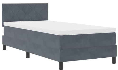 vidaXL Bäddfjäder med huvudgavel Mörkgrå 90 x 190 cm Sammet