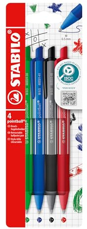 STABILO pointball colorful - Stylo bille - étui carton x 4 stylos à bille rechargeables - bleu, noir, rouge