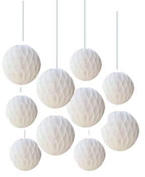 ZGjoy 10pcs 6in 10in Honeycomb Balls Decorations Hanging Paper Honecomb Ball Tissue Pom poms for Birthday Wedding Holidays Fiesta Mexican Party Home Decor (White)