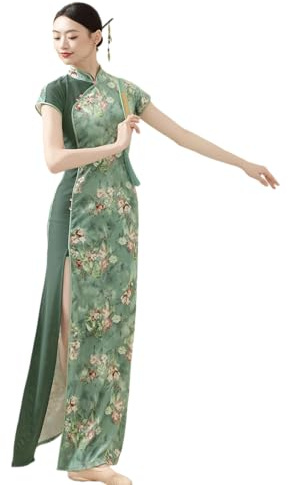 ROYAL SMEELA Abito Qipao Maniche Corte Cinese Donna in Velluto,Cheongsam Lungo con Colletto Alto