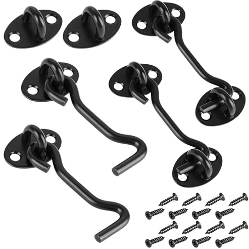 Yaunming 4 ganchos para tormentas de 3 pulgadas, gancho de viento, cerradura de cerrojo, acero inoxidable con agujeros, diseño resistente al óxido y resistencia, con 16 tornillos, para garajes