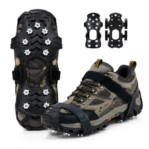 1Pair Crampons Neige Chaussures, Crampons pour Chaussures Crampons Neige et Glace avec 11 Dents en Acier Inoxydable, Anti-Verglas et Semelles Anti-Verglas pour Randonnée, Alpinisme
