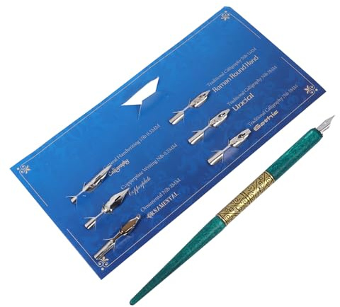 jojofuny Pluma de Inmersión de Madera 6 Puntas Intercambiables, Bolígrafo para Caligrafía Inglesa y Dibujo Artístico, Juego de Bolígrafos para Estudiantes y Principiantes en Escritura