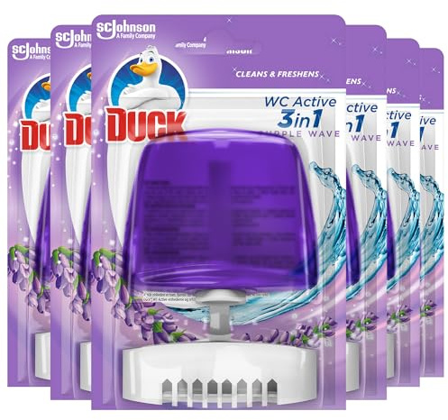 Duck Liquid Toilet Rim Block Holder and Refill Starter Kit, 3-in-1 Toilet Bowl Cleaner, Purple Wave, Pack of 6 (Each Kit Contains 1 x Holder + 1 x 55ml Refill)
