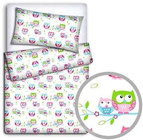 Babymam BABY BEDDING SET PILLOWCASE + DUVET COVER 2PC TO FIT JUNIOR BED (Owls white)