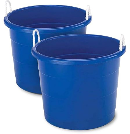 HOMZ 2-Pack Utility Tub, Large Plastic Storage Bucket with Rope Handles, 17 Gallon, Blue - Portable Indoor and Outdoor Buckets for Kitchen, Laundry, Garden, Bathroom, and Garage Organization